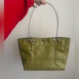Chic Olive Green Studded Shoulder Bag